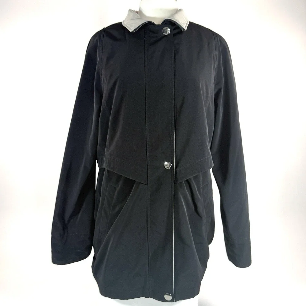 Nautica‎ Womens Rain Jacket Trench Coat Large Black Lightweight Long Sleeve